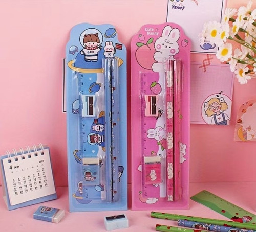 Cartoon stationery set pink - pink,